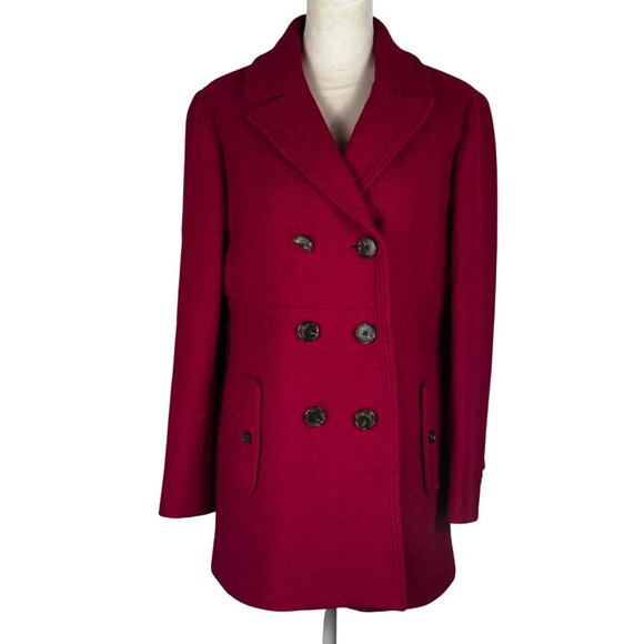 Ann Taylor LOFT Petites Magenta Double-Breasted Wool-Blend Coat – Size 10P - Picture 1 of 13